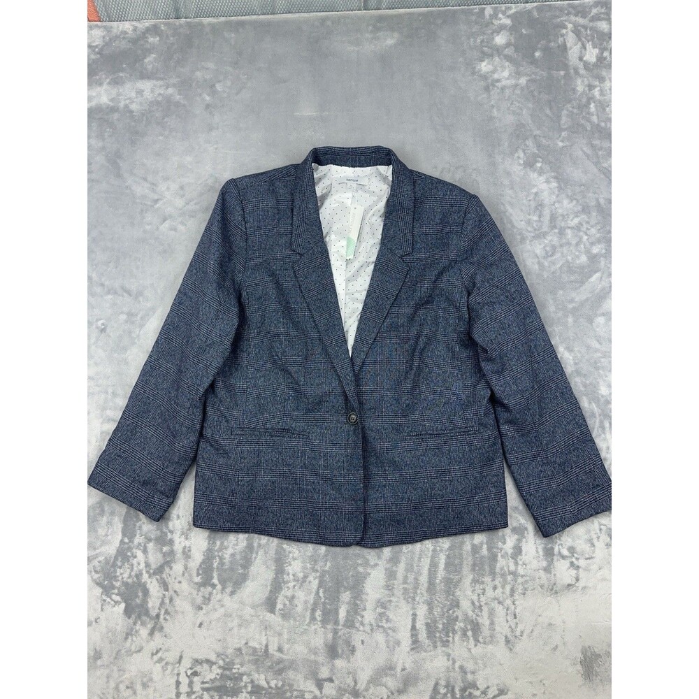 Kensie Rebekah Textured Plaid Blazer Sz XL Navy Blue One Button Sitch Fix Jacket